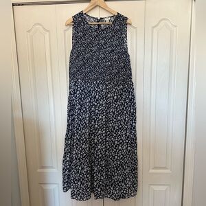 J. Crew Navy and White Midi Dress